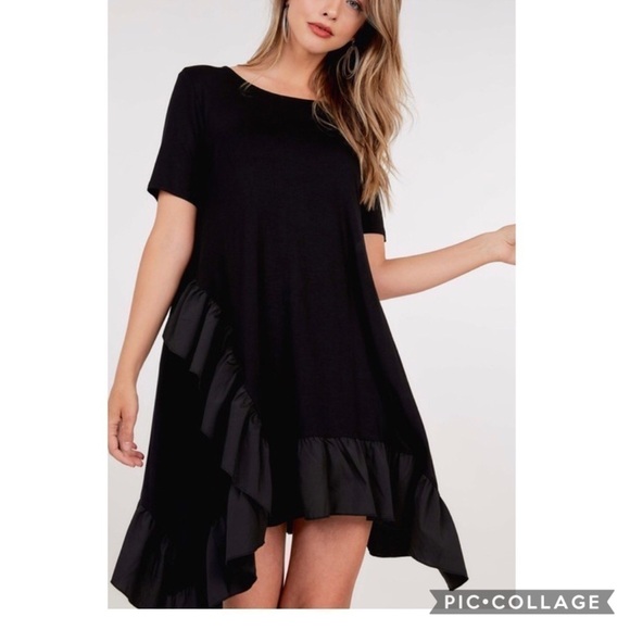T-Shirt Dress w/Asymmetrical Ruffle - Picture 1 of 4